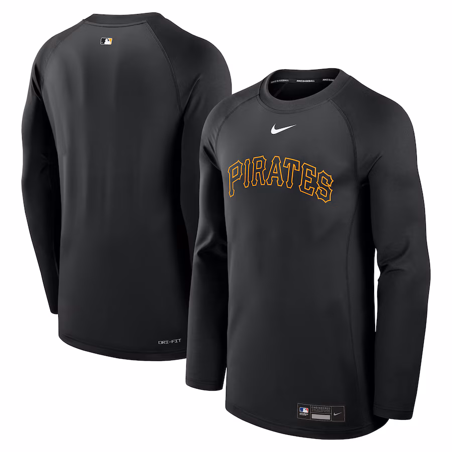 Men's Pittsburgh Pirates Nike Black Authentic Collection Game Time Raglan Performance Long Sleeve T-Shirt - ujerseystore