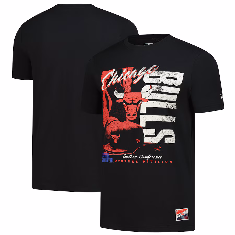 Men's Chicago Bulls  New Era Black Distressed Throwback Vintage Color Pack T-Shirt - ujerseystore
