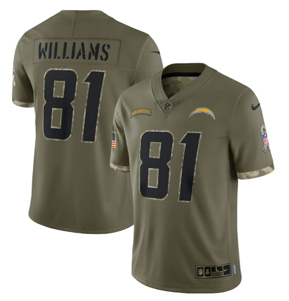 Men's Los Angeles Chargers #81 Mike Williams 2022 Olive Salute To Service Limited Stitched Jersey - ujerseystore
