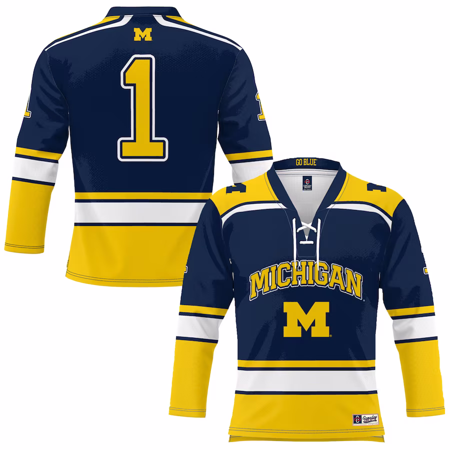 #1 Michigan Wolverines GameDay Greats Hockey Jersey - Navy - ujerseystore
