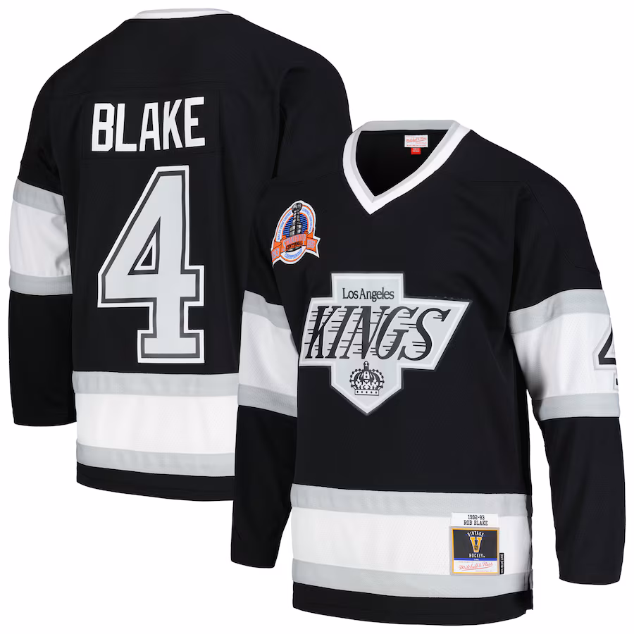 Men's Los Angeles Kings Rob Blake Mitchell & Ness Black 1992/93 Blue Line Player Jersey - ujerseystore