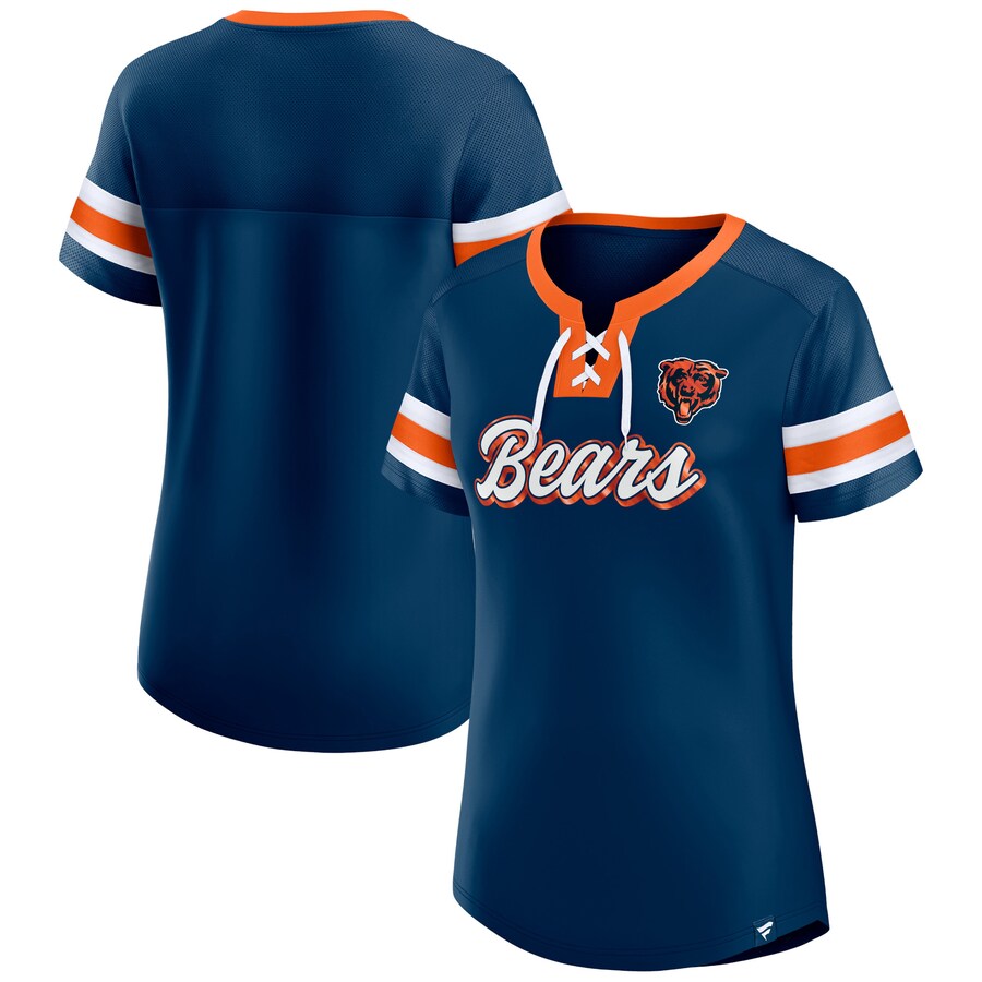 Women's Chicago Bears Fanatics Navy Original State Lace-Up T-Shirt - ujerseystore