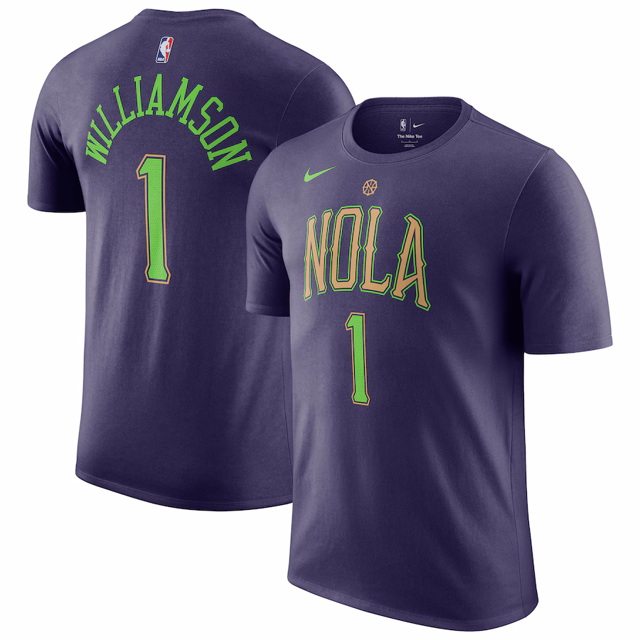Men's New Orleans Pelicans Zion Williamson Nike Purple 2024/25 City Edition Name & Number T-Shirt - ujerseystore