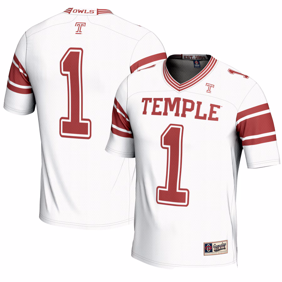 Men's GameDay Greats #1 White Temple Owls Endzone Football Jersey - ujerseystore