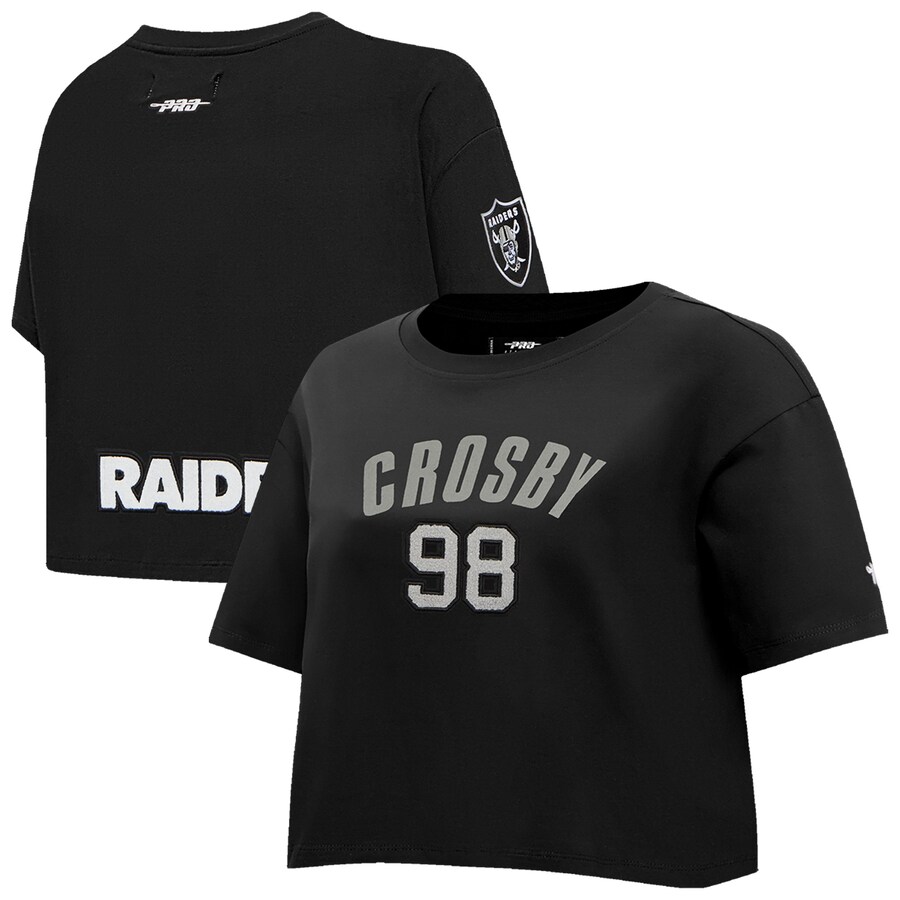 Women's Las Vegas Raiders Maxx Crosby Pro Standard Black Player Name & Number Cropped Boxy T-Shirt - ujerseystore