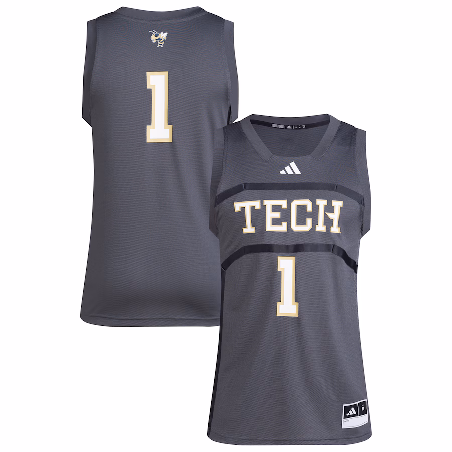 Men's adidas #1 Gray Georgia Tech Yellow Jackets Replica Swingman Jersey - ujerseystore