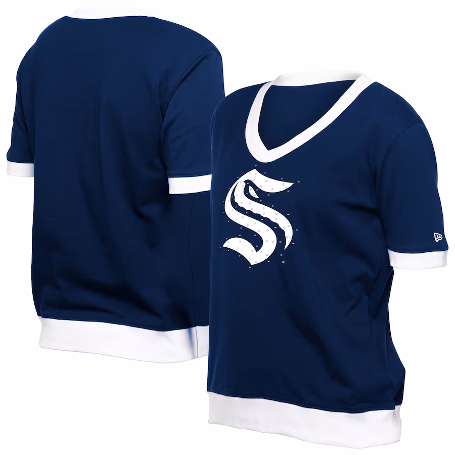 Women's Seattle Kraken New Era Deep Sea Blue Game Day Rhinestuds T-Shirt - ujerseystore