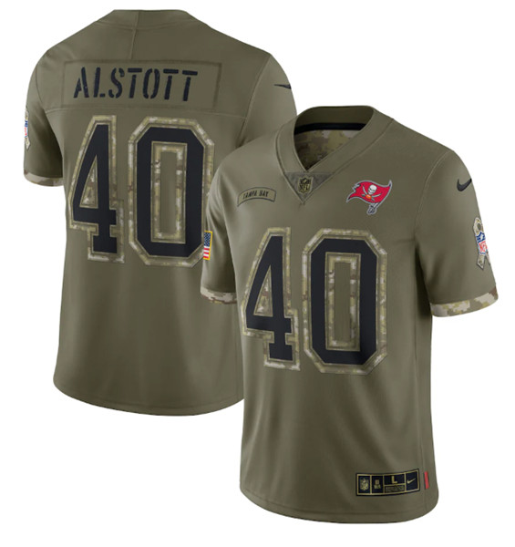Men's Tampa Bay Buccaneers #40 Mike Alstott 2022 Olive Salute To Service Limited Stitched Jersey - ujerseystore