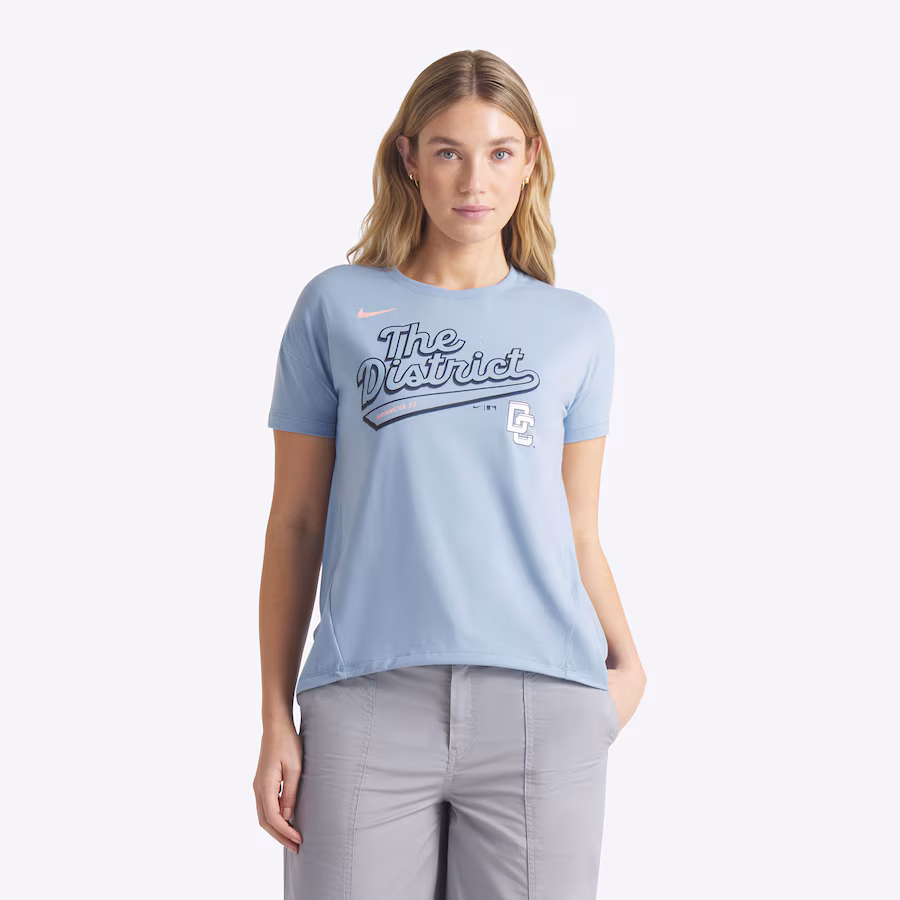 Women's Washington Nationals Nike Blue 2025 City Connect Flowy Fashion Tri-Blend Performance T-Shirt - ujerseystore