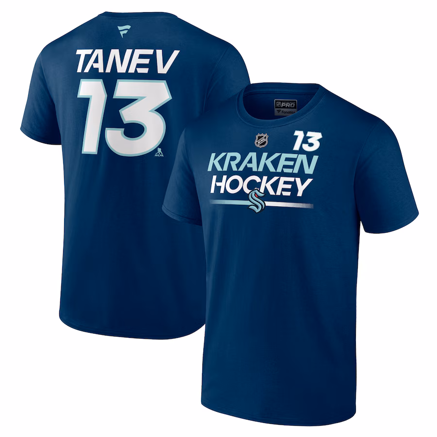 Men's Seattle Kraken Brandon Tanev Fanatics Deep Sea Blue Authentic Pro Prime Name & Number T-Shirt - ujerseystore