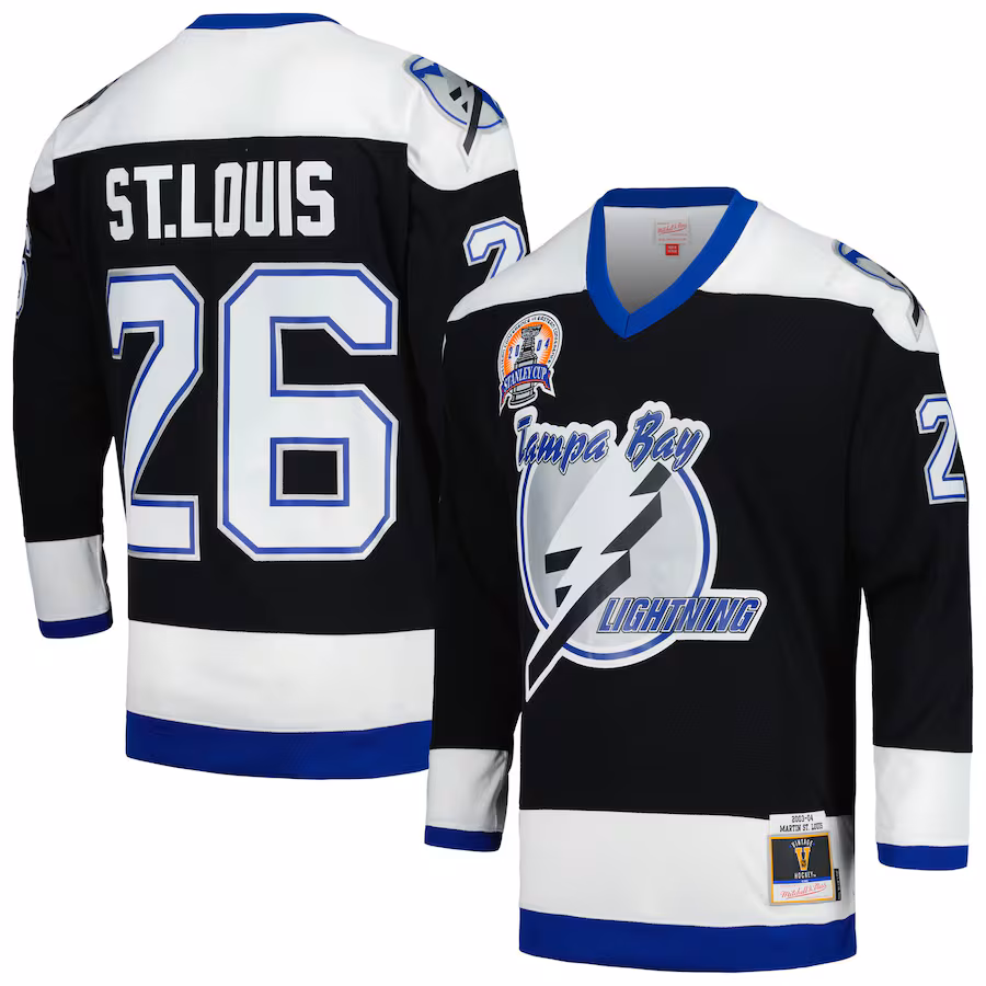 Men's Tampa Bay Lightning Martin St. Louis Mitchell & Ness Black 2004 Stanley Cup Champions Blue Line Player Jersey - ujerseystore