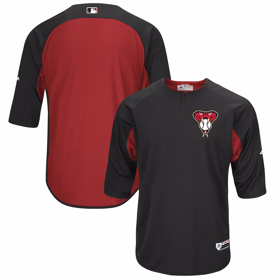 Men's Arizona Diamondbacks Majestic Black/Sedona Red Authentic Collection On-Field 3/4-Sleeve Batting Practice Jersey - ujerseystore