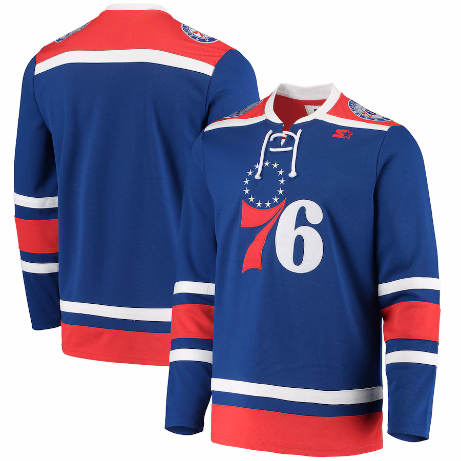 Men's Philadelphia 76ers G-III Sports by Carl Banks Royal Pointman Hockey Fashion Jersey - ujerseystore