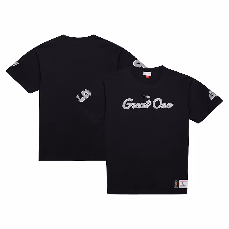 Men's Los Angeles Kings Wayne Gretzky Mitchell & Ness Black Premium Nickname Vintage Logo T-Shirt - ujerseystore