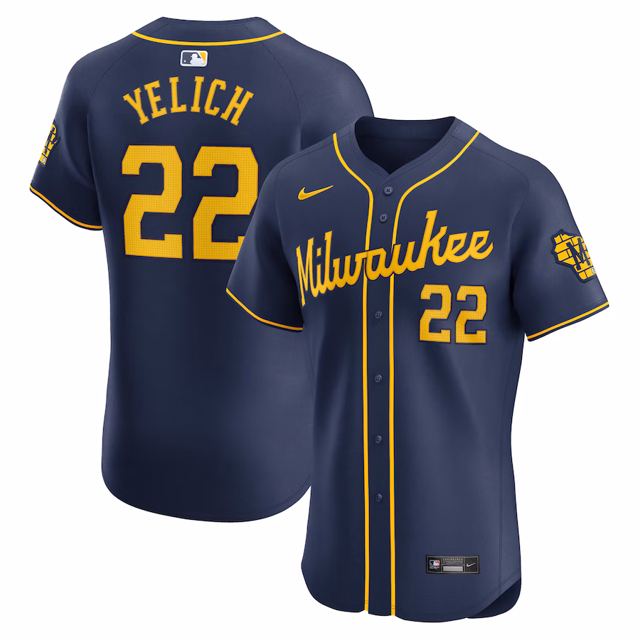Men's Milwaukee Brewers Christian Yelich Nike Navy Alternate Home Elite Player Jersey - ujerseystore
