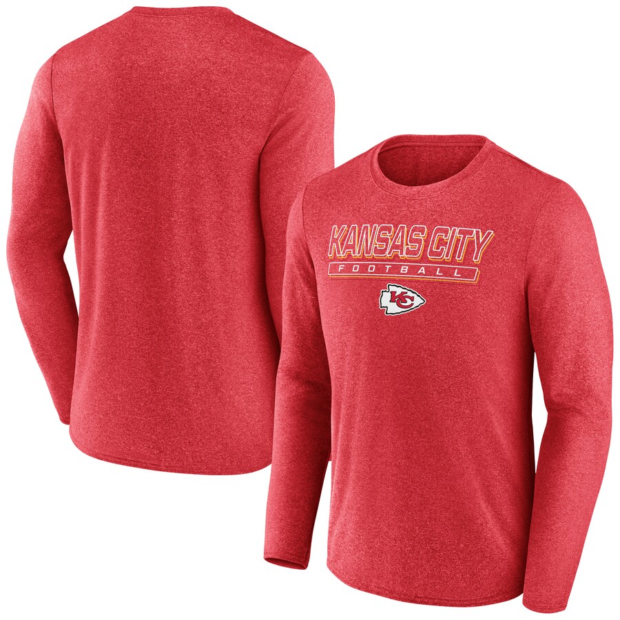 Men's Kansas City Chiefs  Fanatics Heather Red Fundamentals Long Sleeve T-Shirt - ujerseystore