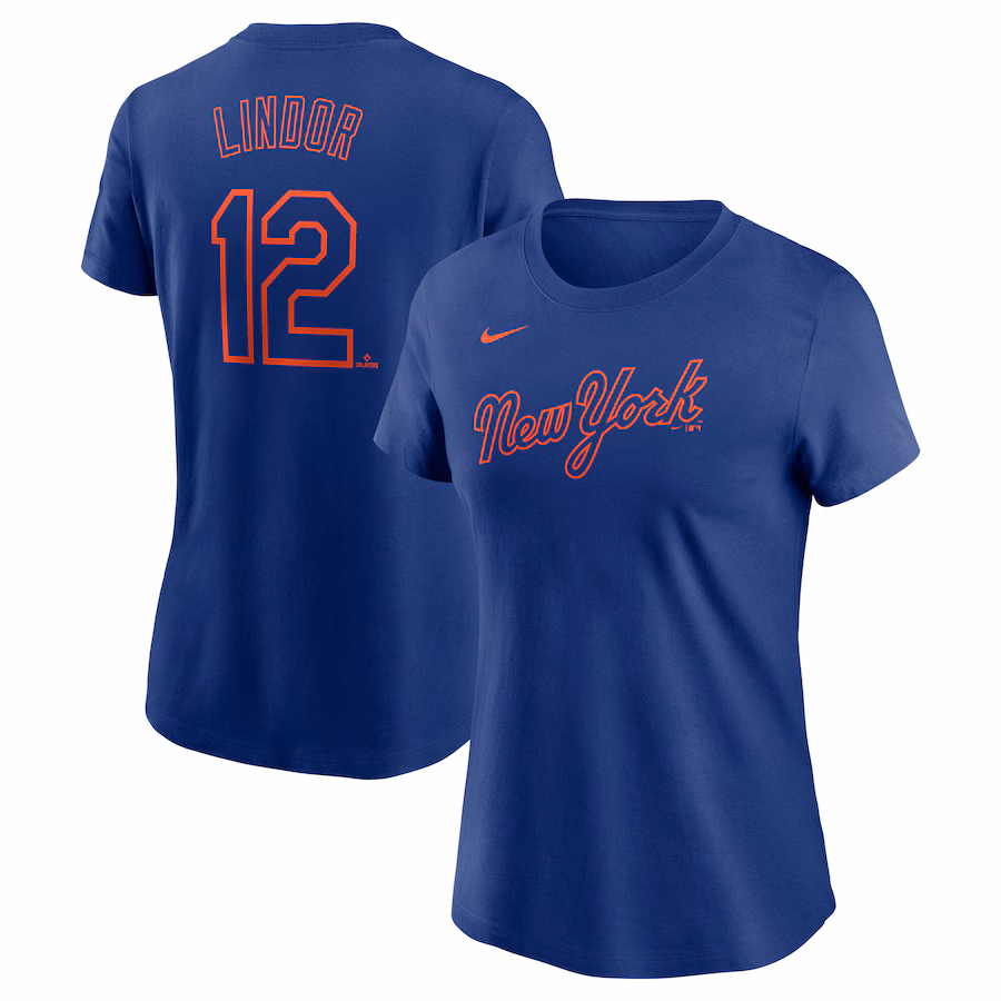 Women's New York Mets Francisco Lindor Nike Royal Fuse Name & Number T-Shirt - ujerseystore