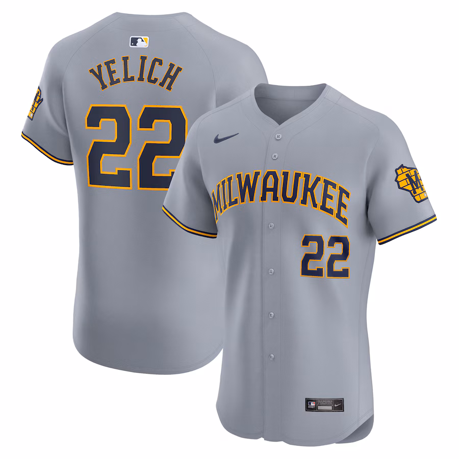 Men's Milwaukee Brewers Christian Yelich Nike Gray Road Elite Player Jersey - ujerseystore