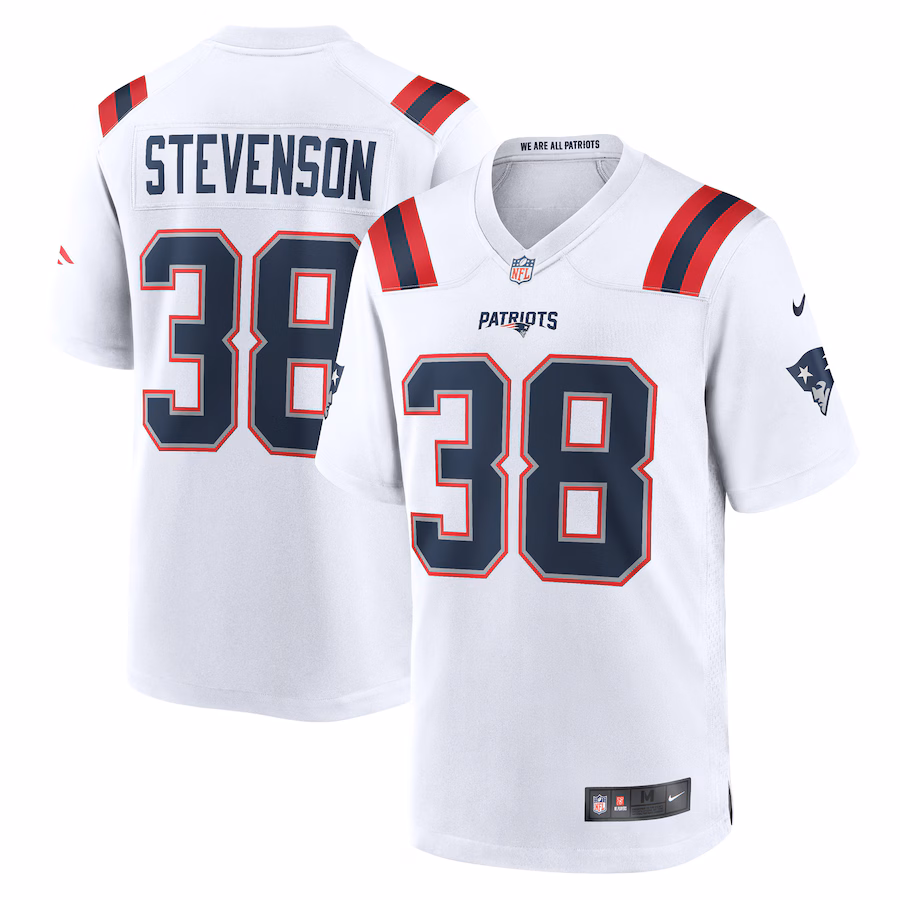 Men's New England Patriots Rhamondre Stevenson Nike White Game Player Jersey - ujerseystore