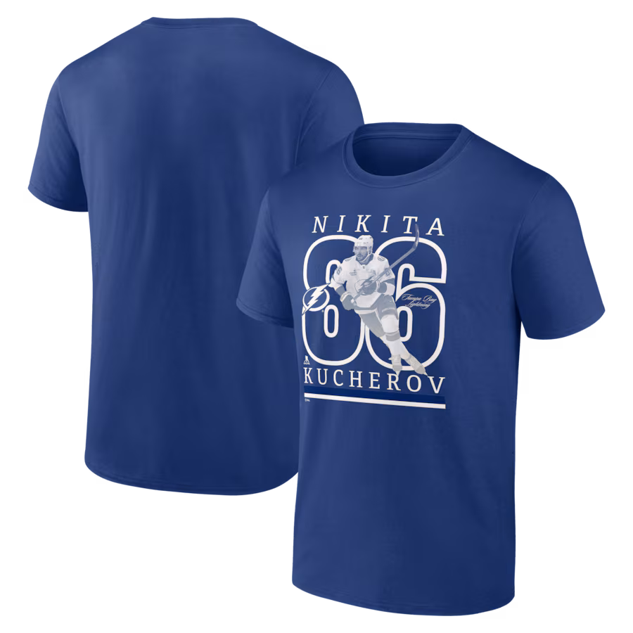 Men's Tampa Bay Lightning Nikita Kucherov Blue Player Show T-Shirt - ujerseystore