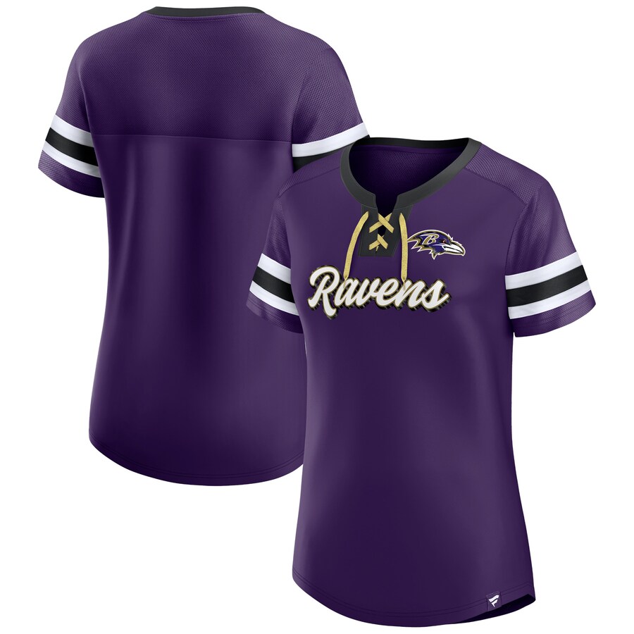 Women's Baltimore Ravens Fanatics Purple Original State Lace-Up T-Shirt - ujerseystore