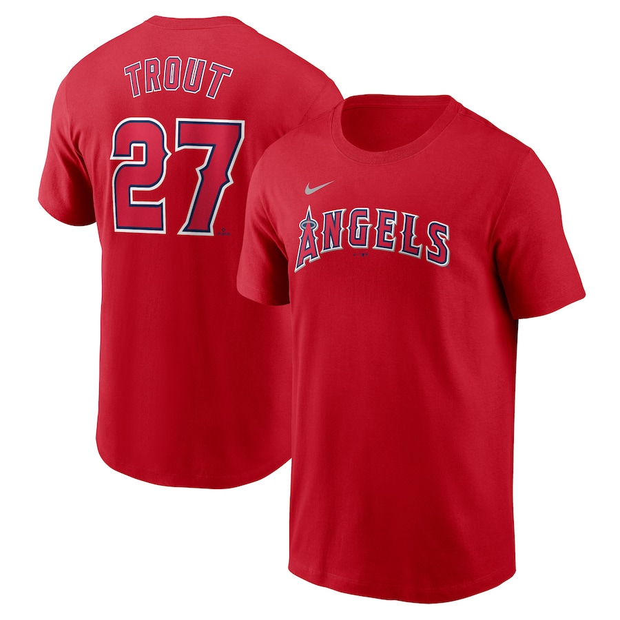 Men's Los Angeles Angels Mike Trout Nike Red Fuse Name & Number T-Shirt - ujerseystore