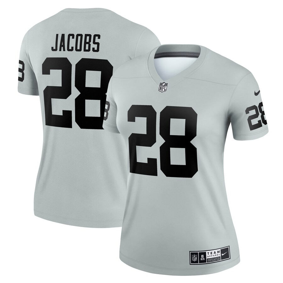 Women's Las Vegas Raiders Josh Jacobs Nike Silver Inverted Legend Jersey - ujerseystore