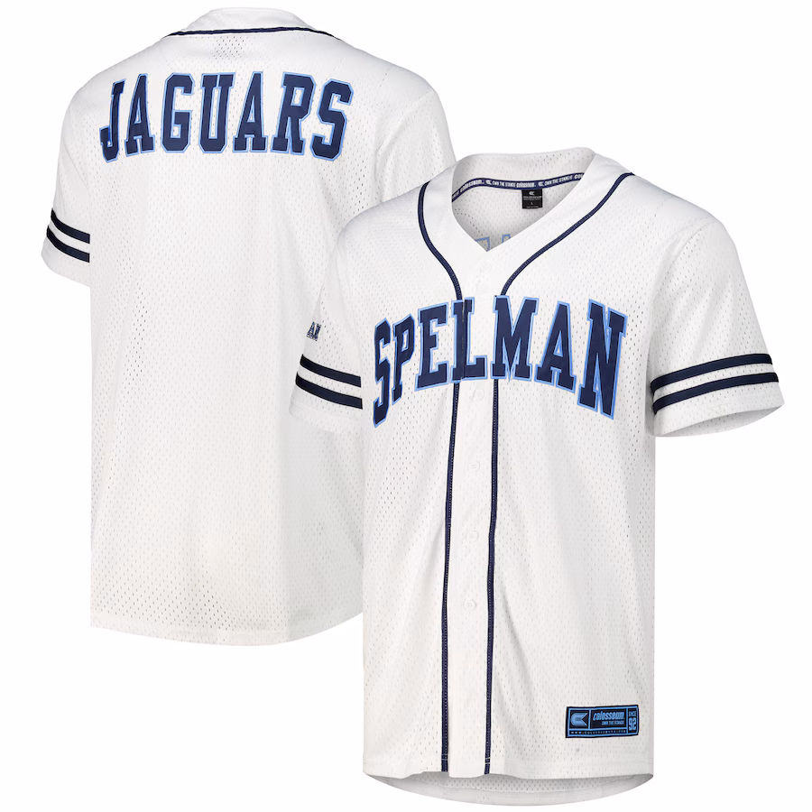 Men's Colosseum White Spelman College Jaguars Free Spirited Mesh Button-Up Baseball Jersey - ujerseystore