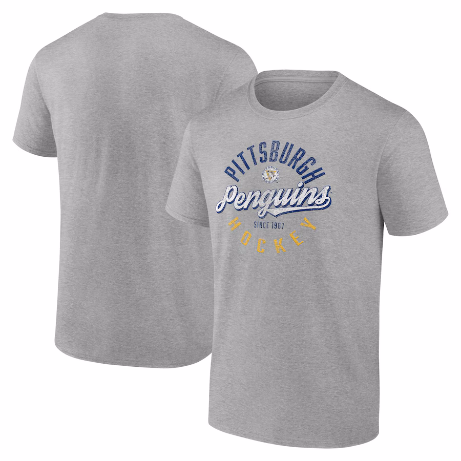 Men's Pittsburgh Penguins Fanatics Gray Emblem T-Shirt - ujerseystore
