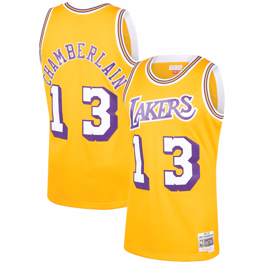 Men's Los Angeles Lakers Wilt Chamberlain Mitchell & Ness Gold 1971/72 Hardwood Classics Swingman Jersey - ujerseystore