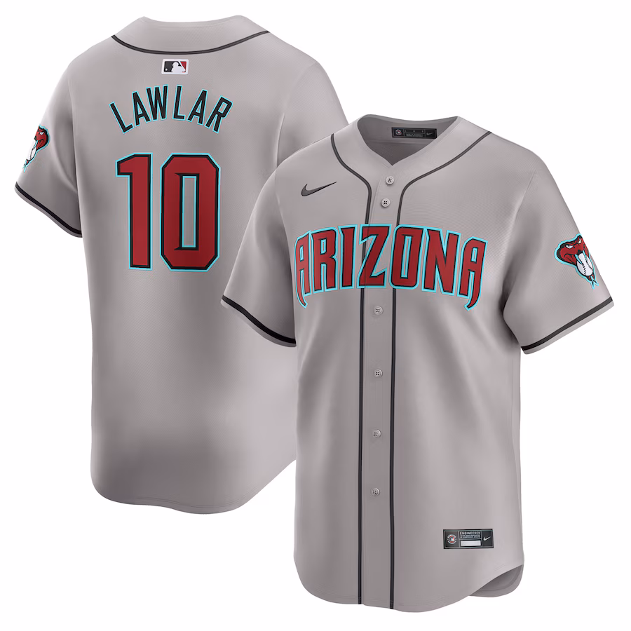 Men's Arizona Diamondbacks Jordan Lawlar Nike Gray Away Limited Player Jersey - ujerseystore