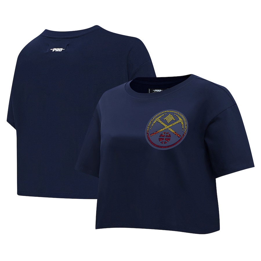 Women's Denver Nuggets Pro Standard Navy Jewels Boxy Cropped T-Shirt - ujerseystore