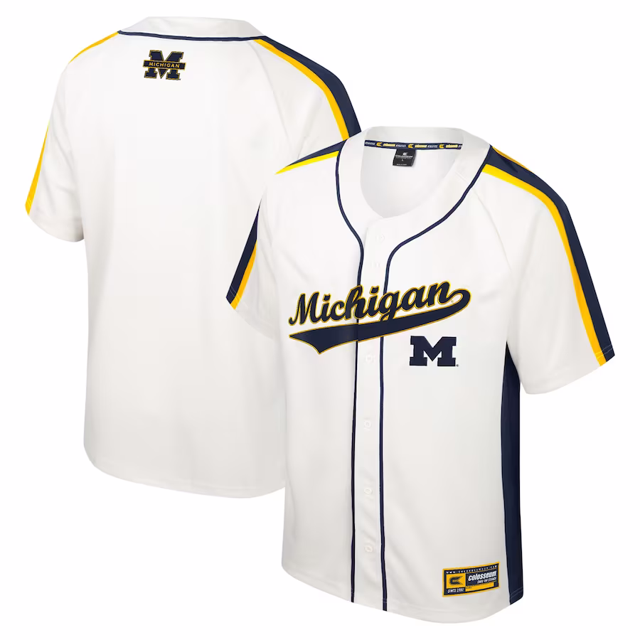 Michigan Wolverines Colosseum Ruth Button-Up Baseball Jersey - Cream - ujerseystore
