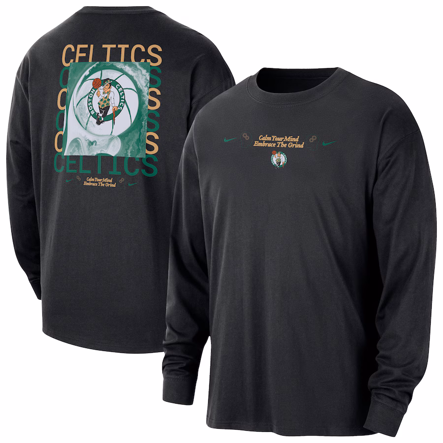 Men's Boston Celtics Nike Black Courtside Oversized Long Sleeve T-Shirt - ujerseystore