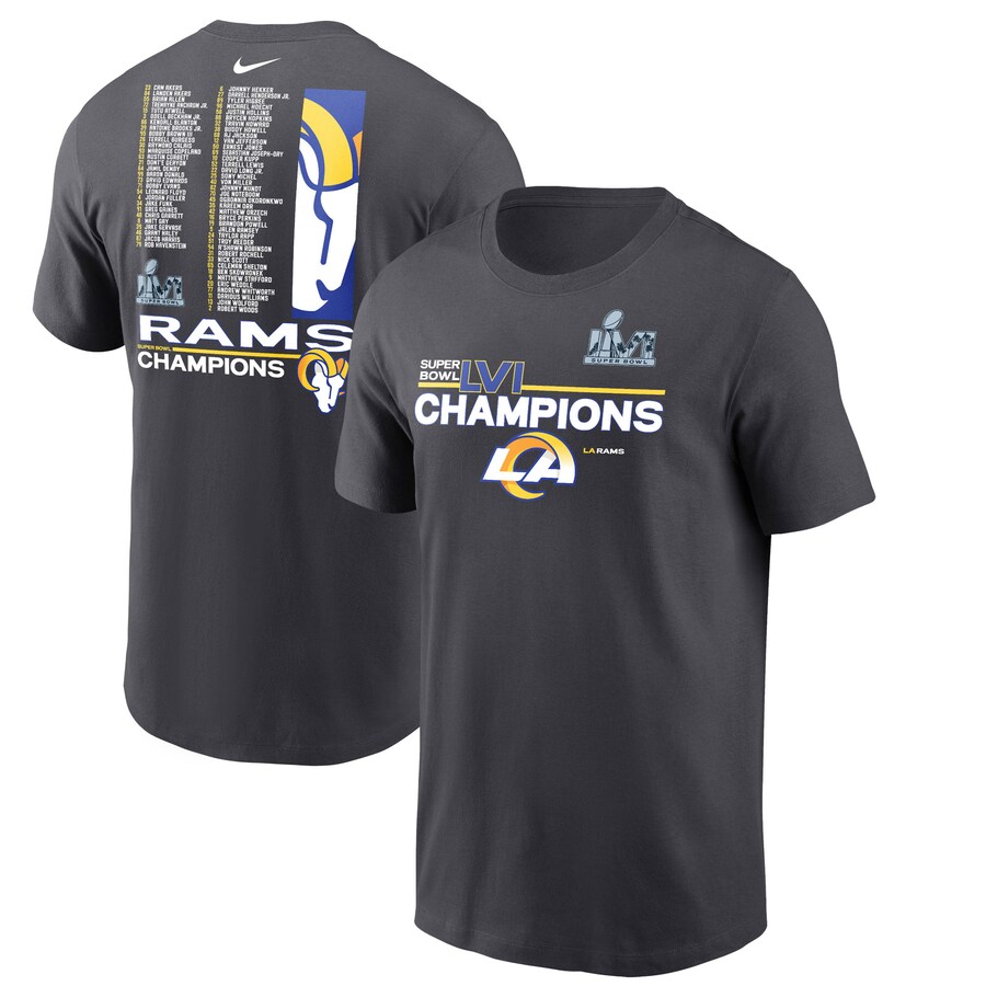 Men's Los Angeles Rams Nike Anthracite Super Bowl LVI Champions Roster T-Shirt - ujerseystore