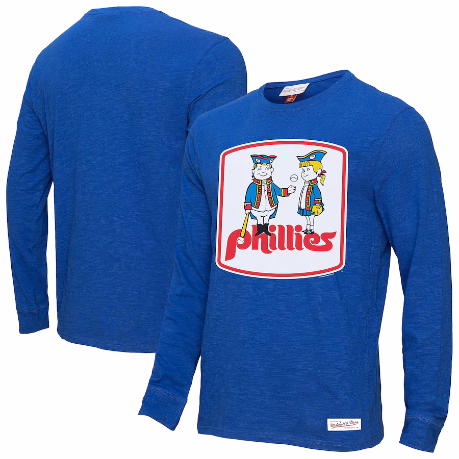 Men's Philadelphia Phillies Mitchell & Ness Royal Vintage Logo Slub Long Sleeve T-Shirt - ujerseystore