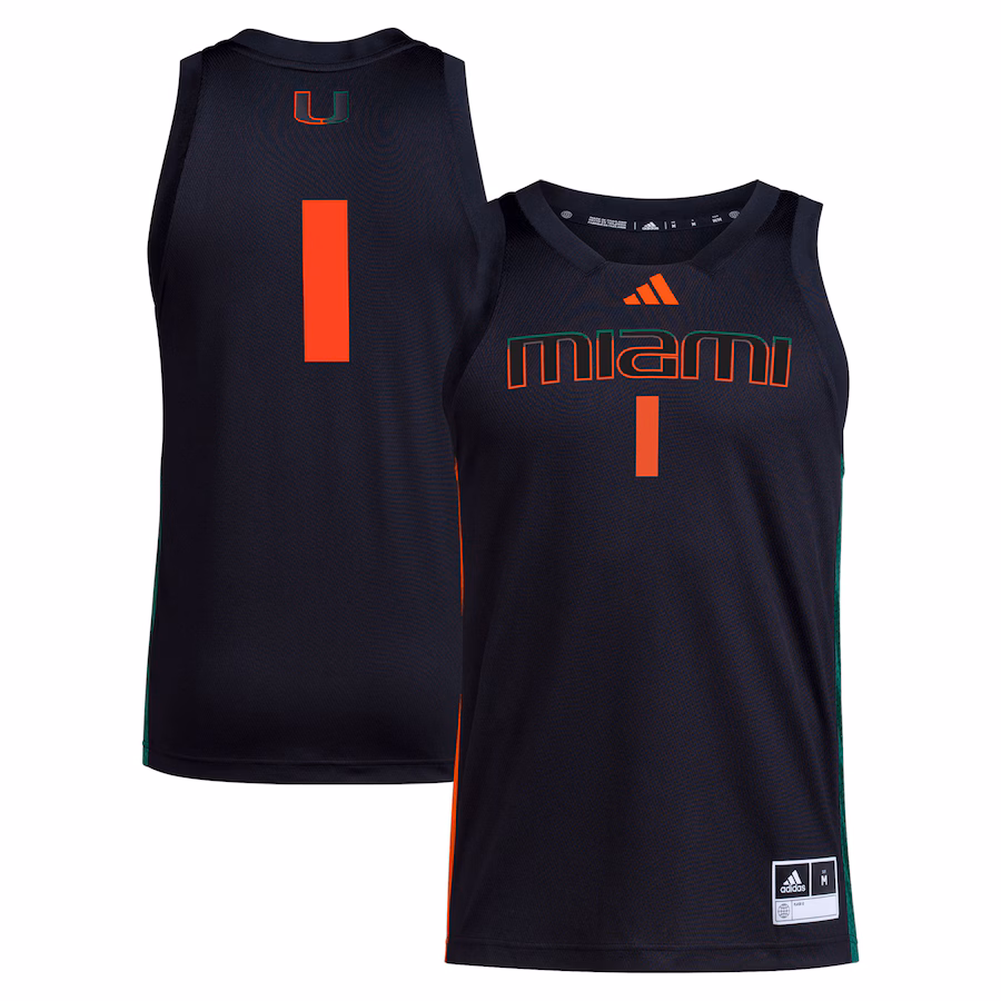 Men's adidas #1 Black Miami Hurricanes Swingman Jersey - ujerseystore