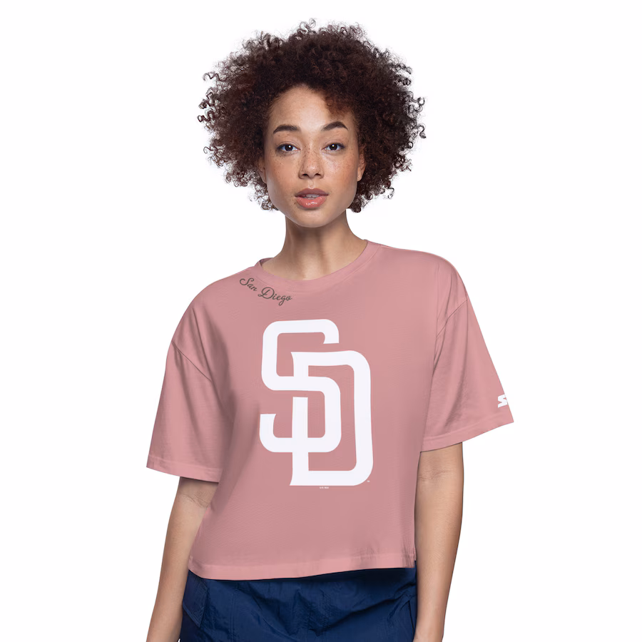 Women's San Diego Padres Starter Pink Play the Ball Boxy Cropped T-Shirt - ujerseystore