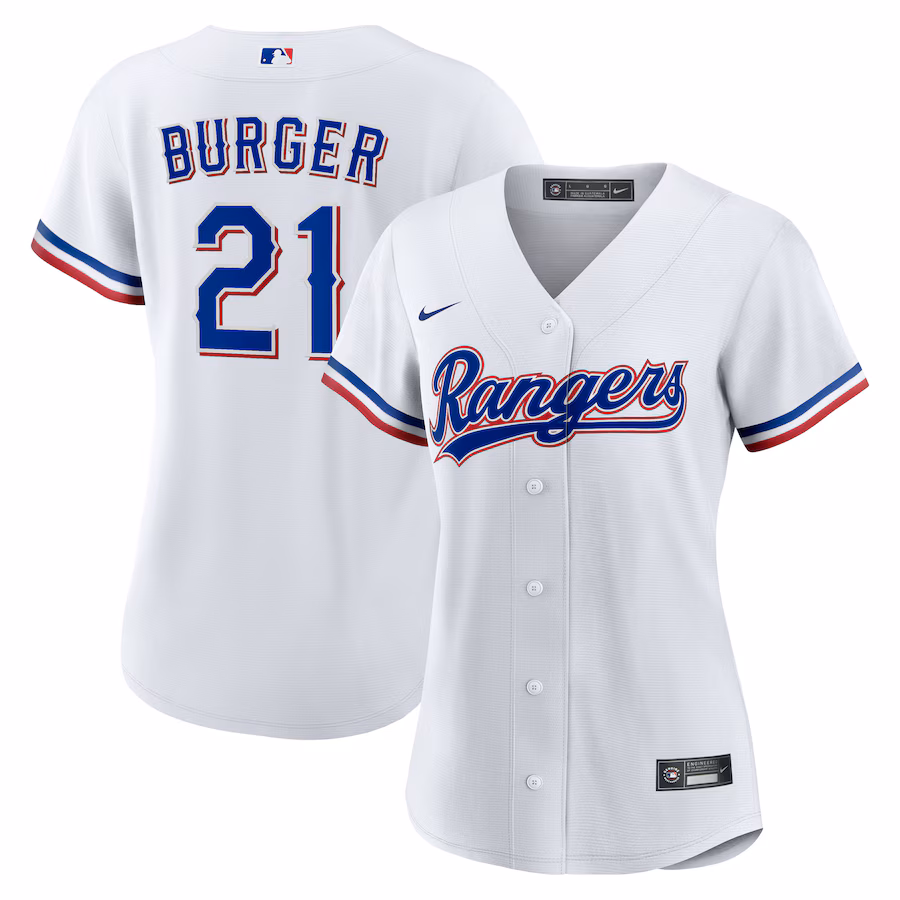 Women's Texas Rangers Jake Burger Nike White Home Replica Jersey - ujerseystore