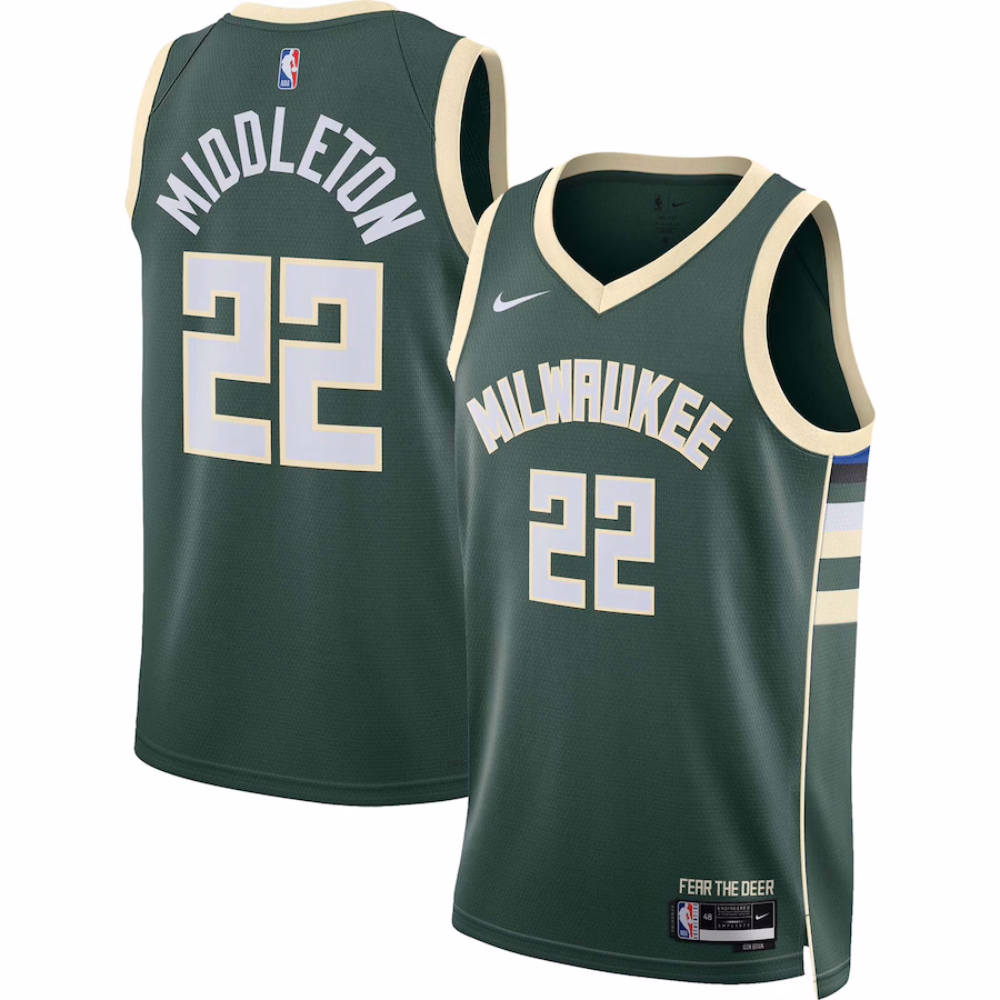 Unisex Milwaukee Bucks Khris Middleton Nike Hunter Green Swingman Jersey - Icon Edition - ujerseystore