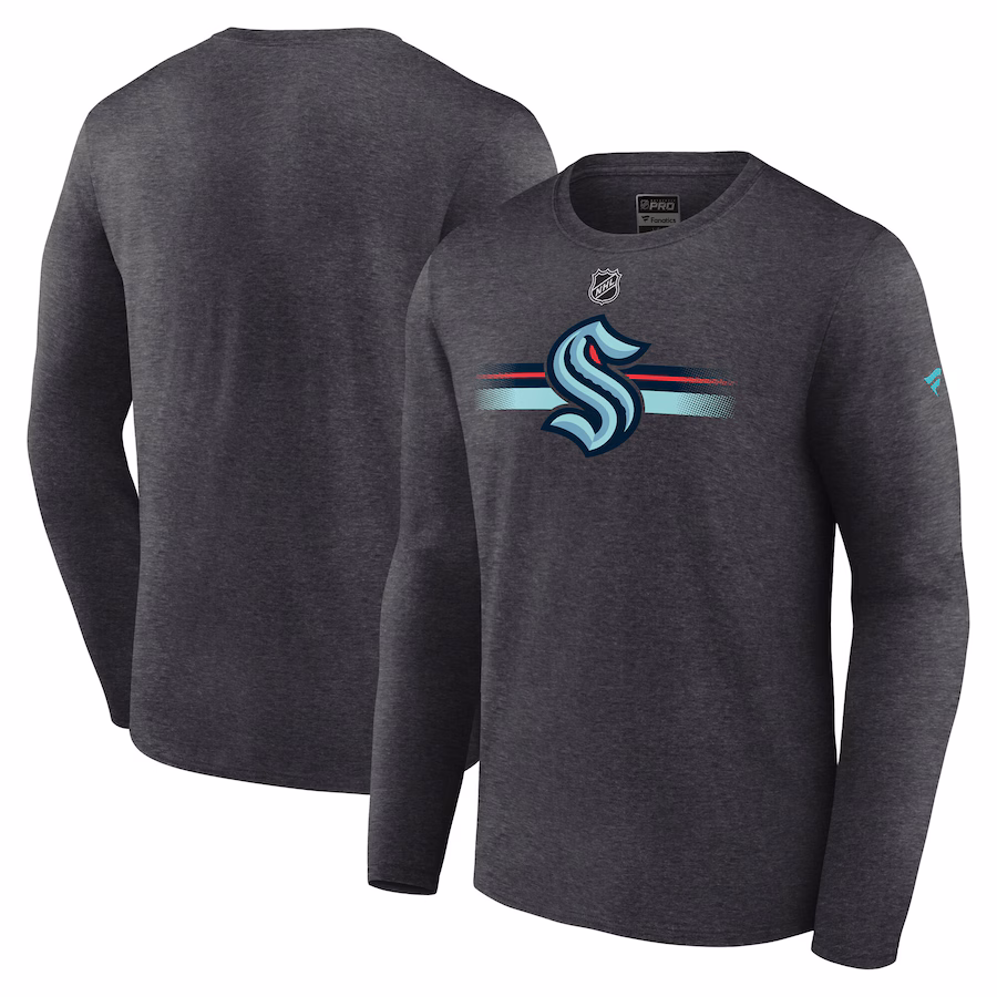 Men's Seattle Kraken Fanatics Heather Charcoal Authentic Pro Secondary Long Sleeve T-Shirt - ujerseystore