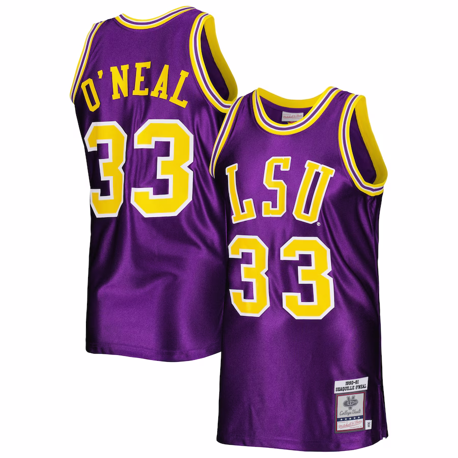 Shaquille O'Neal LSU Tigers Mitchell & Ness 1990/91 Authentic Jersey - Purple - ujerseystore