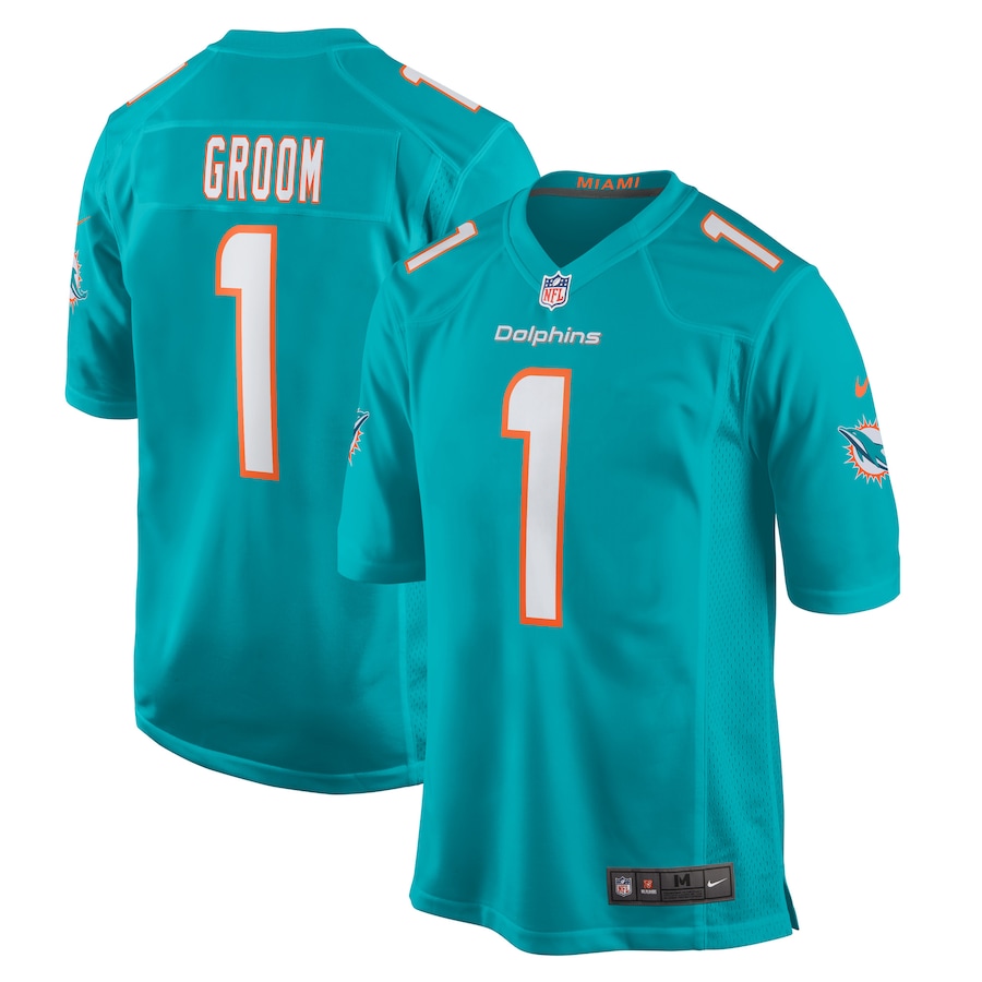 Men's Miami Dolphins Number 1 Groom Nike Aqua Game Jersey - ujerseystore