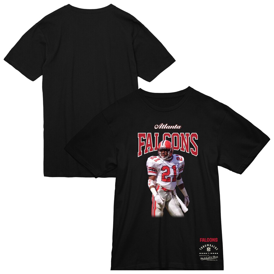 Men's Atlanta Falcons Deion Sanders Mitchell & Ness Black Sideline Retired Player T-Shirt - ujerseystore