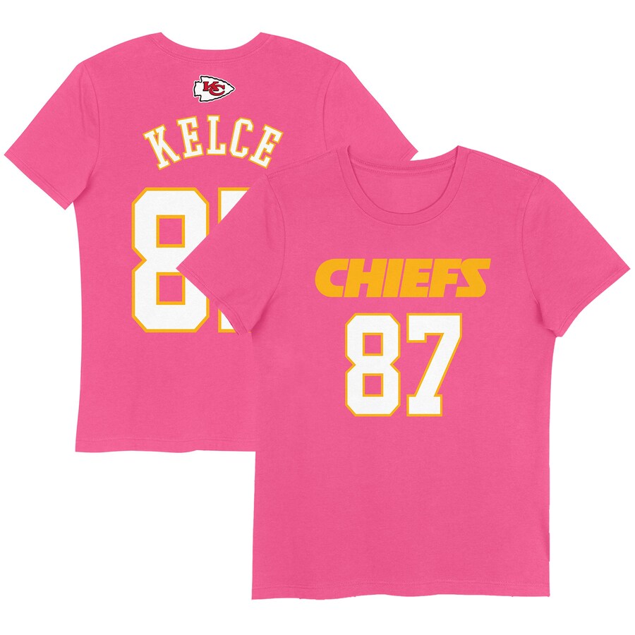 Girls Youth Kansas City Chiefs Travis Kelce Pink Player Name & Number T-Shirt - ujerseystore