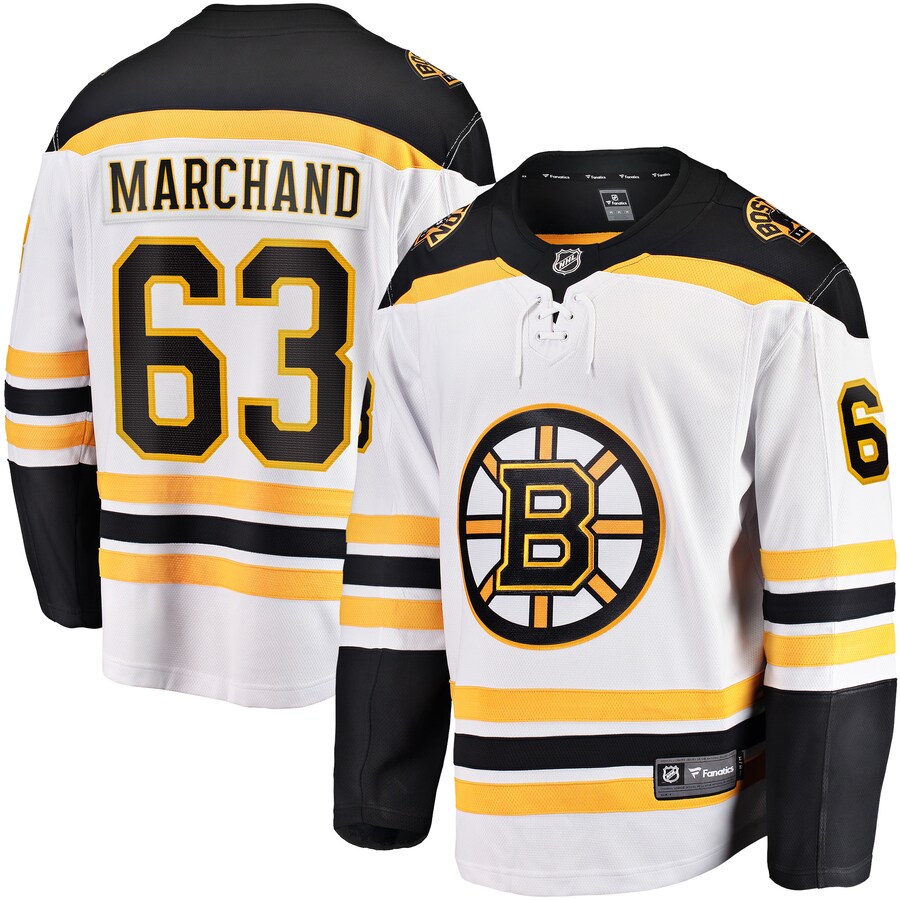 Men's Boston Bruins Brad Marchand Fanatics Branded White Away Premier Breakaway Player Jersey - ujerseystore