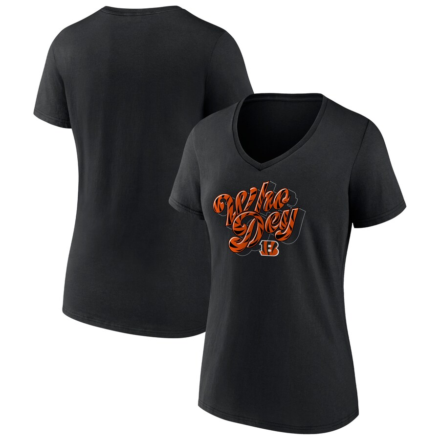 Women's Cincinnati Bengals Fanatics Black Back Home Again V-Neck T-Shirt - ujerseystore