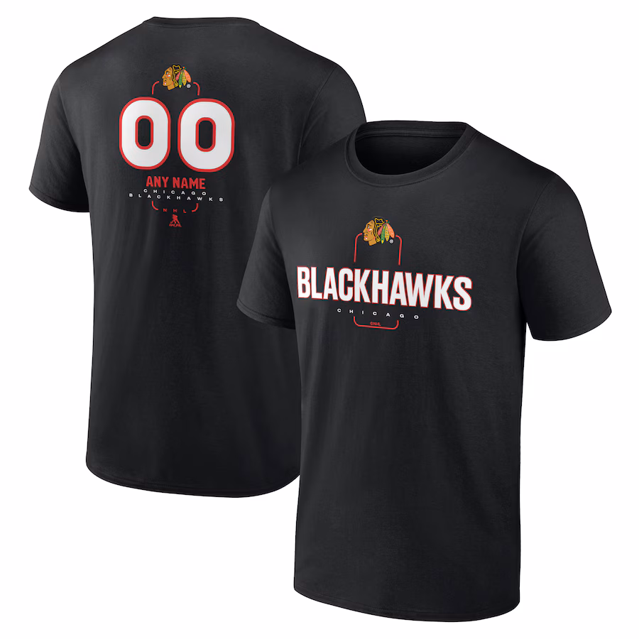 Men's Chicago Blackhawks Black Personalized Name & Number Midfielder T-Shirt - ujerseystore