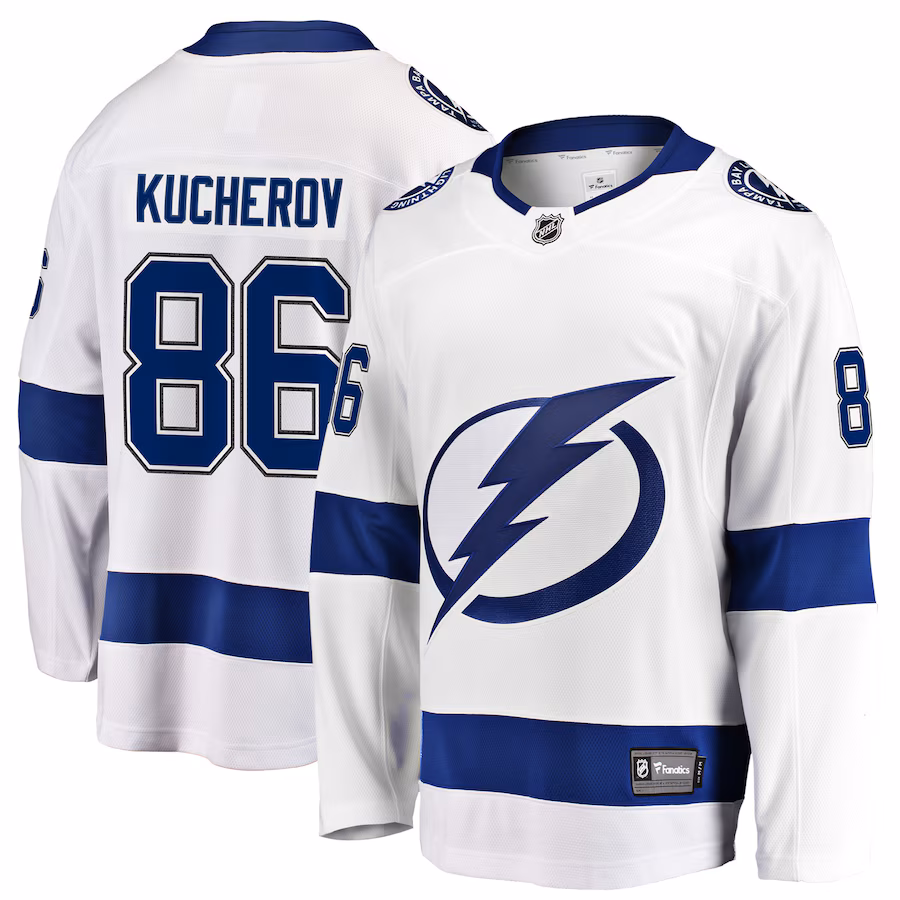 Men's Tampa Bay Lightning Nikita Kucherov Fanatics White Away Premier Breakaway Player Jersey - ujerseystore