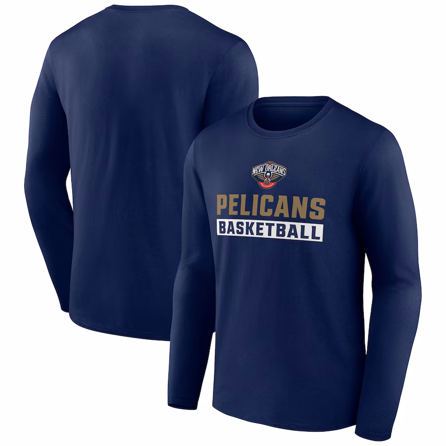 Men's New Orleans Pelicans Fanatics Navy Lets Go Long Sleeve T-Shirt - ujerseystore